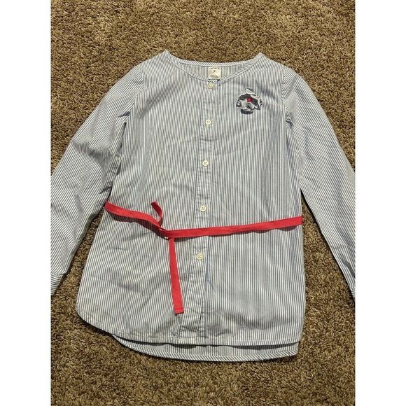 Carter's Girls Shirt Dress Tunic Size 7 Blue White Pinstripe Red Belt - Picture 4 of 4